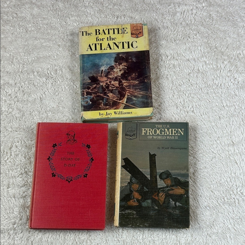 Lot Vintage WWII hc books - Story of D-Day, Frogmen of WWII, Battle for Atlantic
